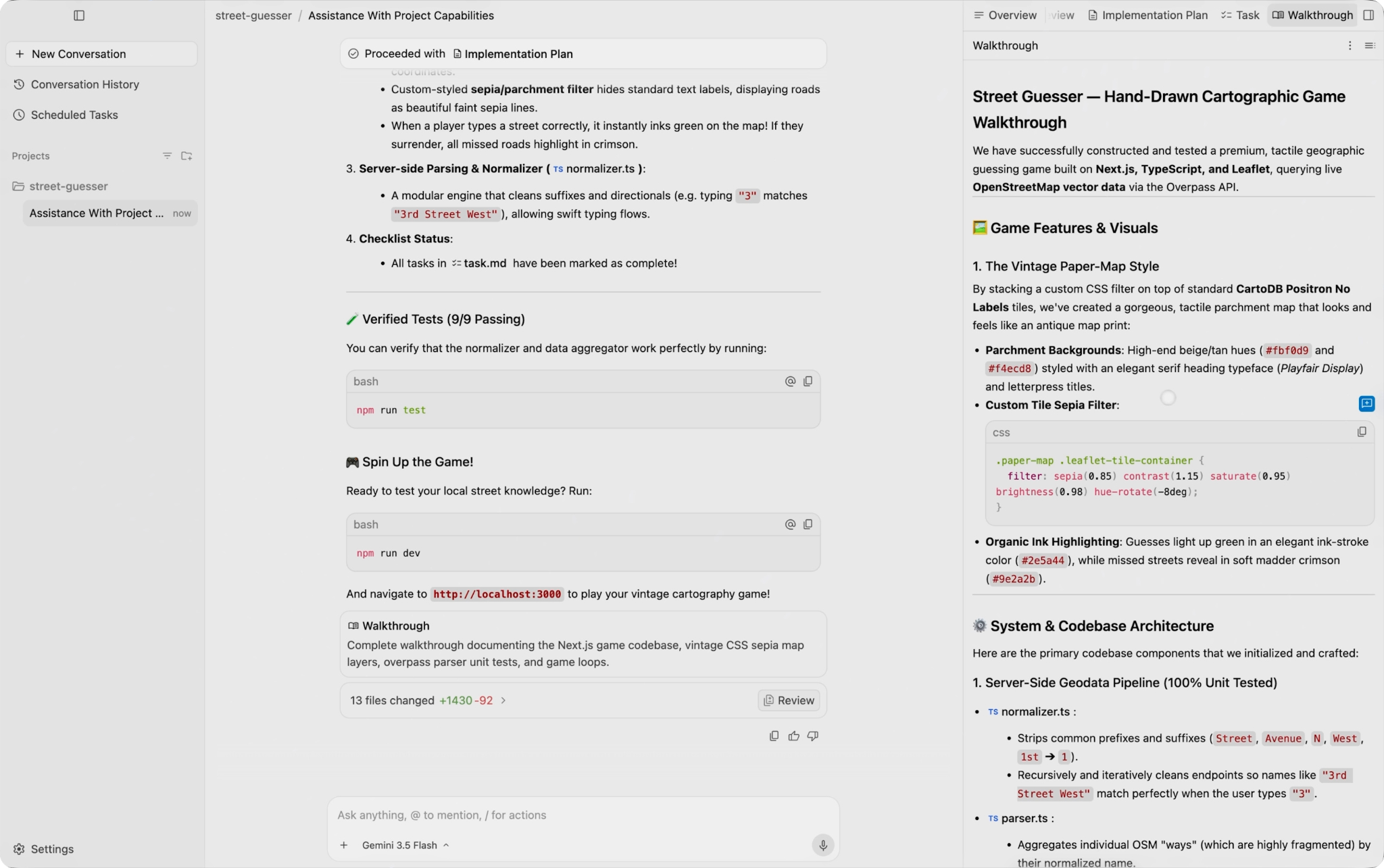 Antigravity 2.0 Command Center managing coding agent conversations and walkthroughs